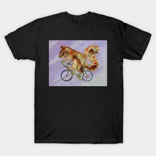 Squirrel On Bike (purple background) T-Shirt